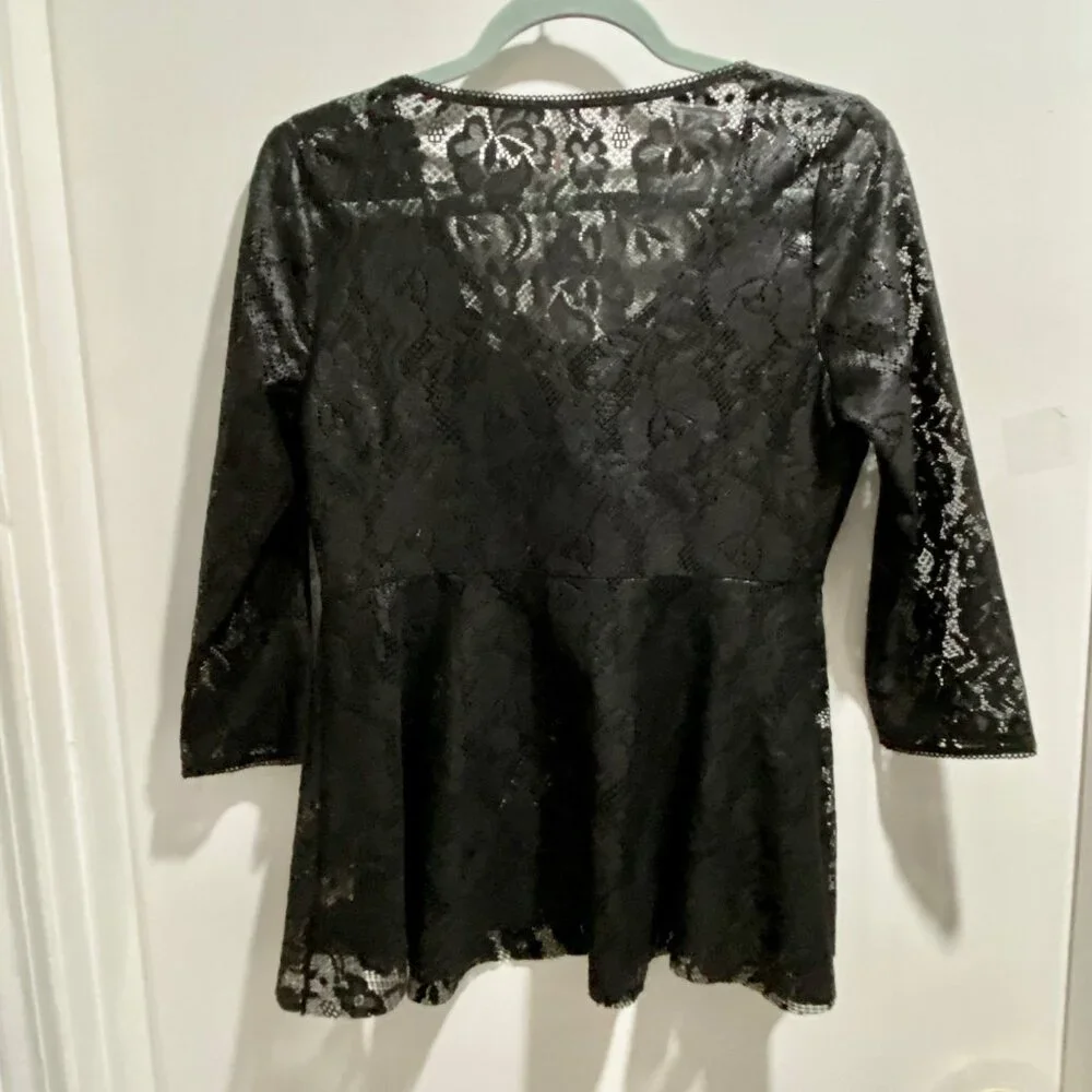 (5) Free People Y2K Dark Romantic Whimsigoth Boho Sheer Lace Peplum Layer Top S